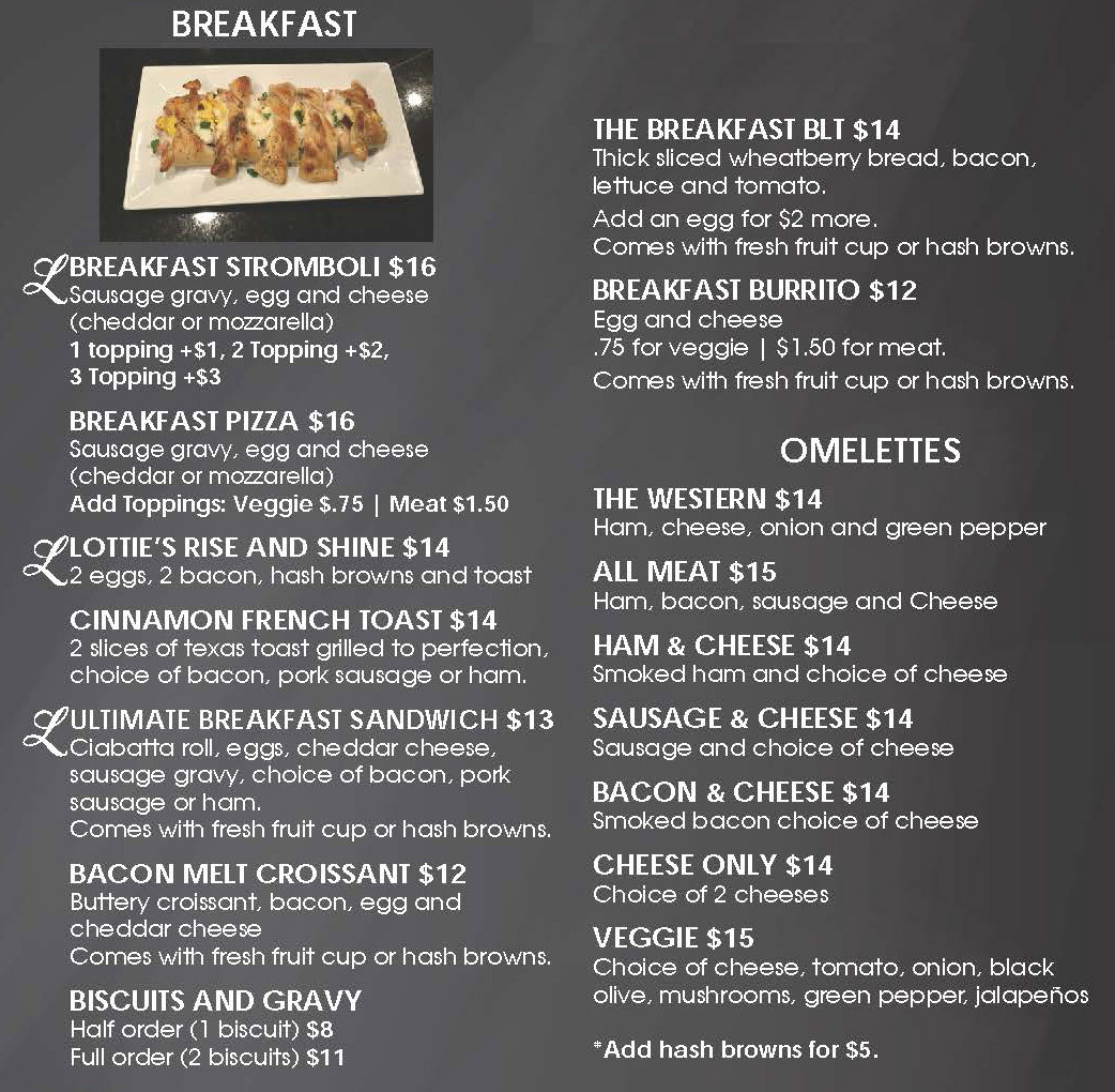 Breakfast Menu at Lottie's Cafe, Collinsville's Hidden Gem