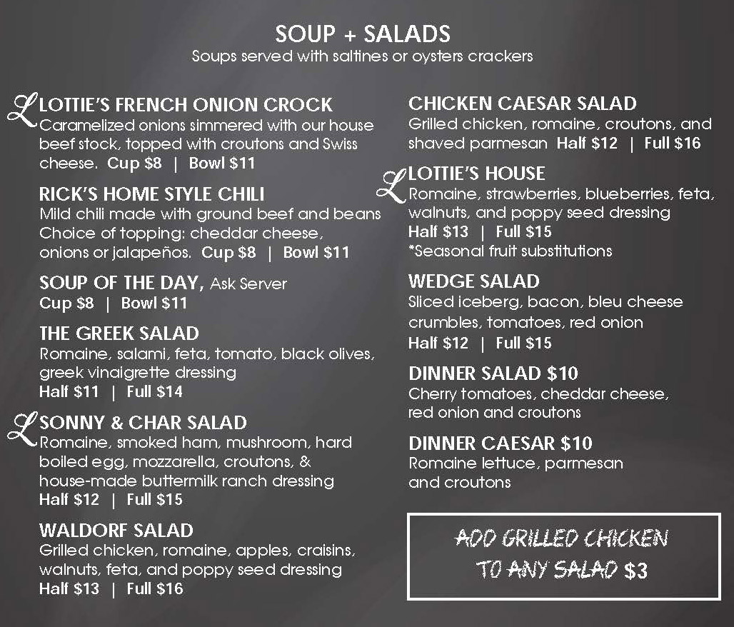 Soup + Salad Menu at Lottie's Cafe, Collinsville's Hidden Gem