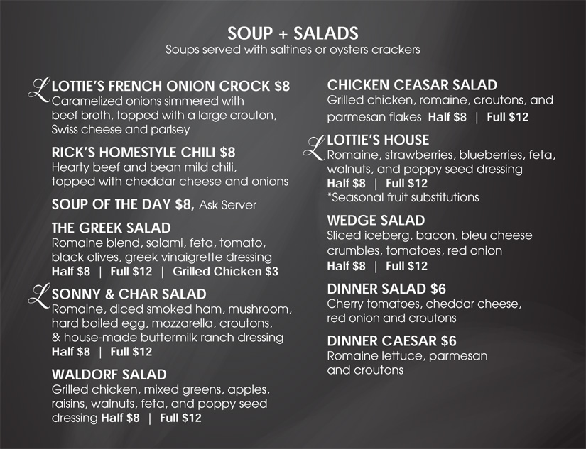 Soup + Salad Menu at Lottie's Cafe, Collinsville's Hidden Gem